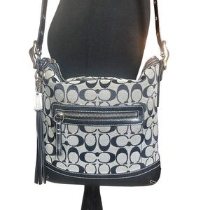 Coach K9362 Signature Shoulder Crossbody Bag Black & Grey, Leather & Canvas GUC